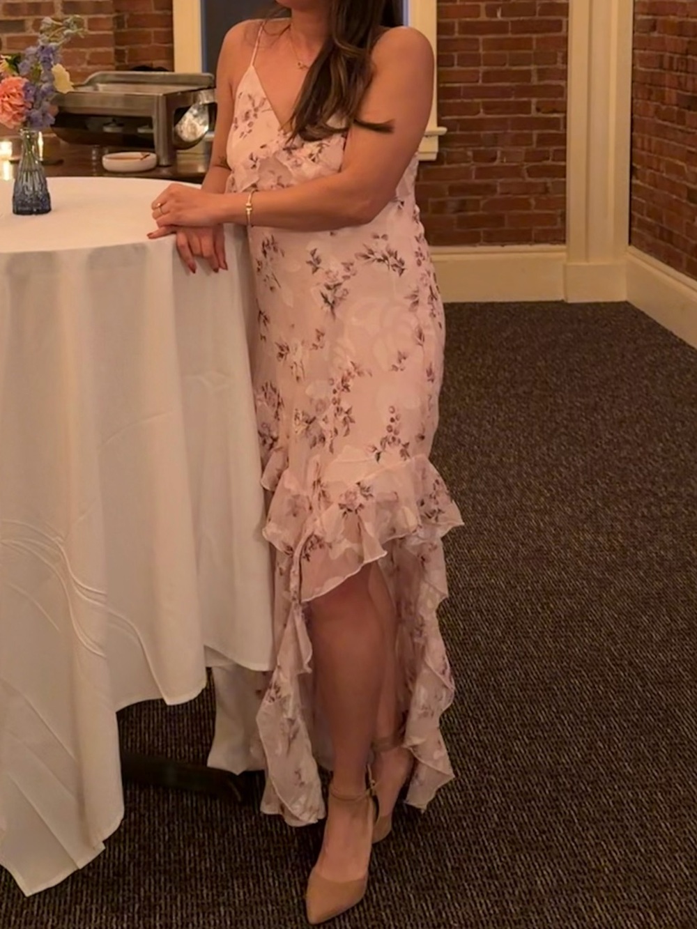 Jessica Simpson Floral Pink Ruffle Hem Slip Dress